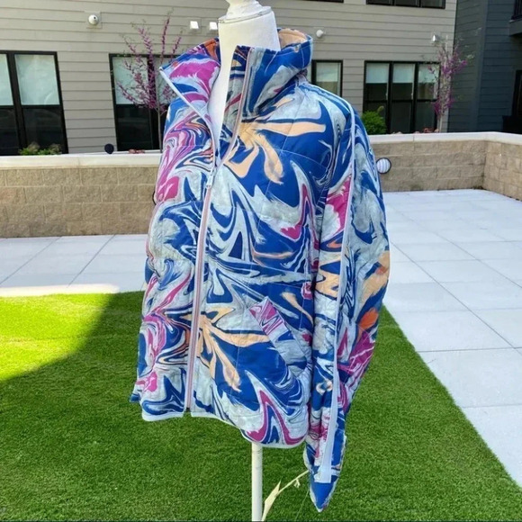 NWT Free People Printed Pippa Packable Puffer Jacket Bomber in Blue - Picture 4 of 13